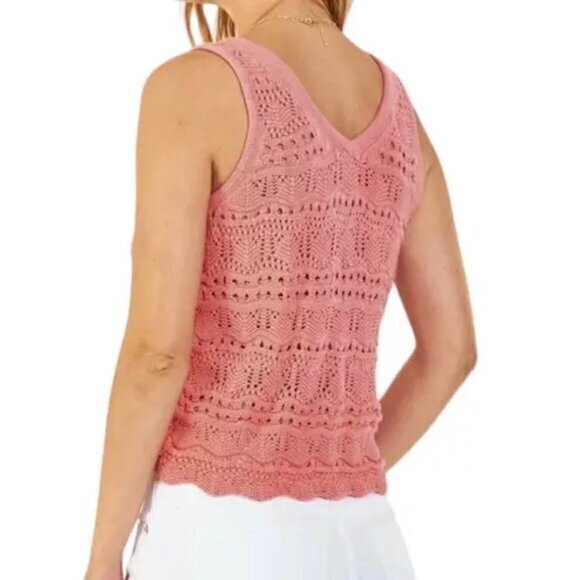 "NWT"Jessica Simpson‎ Adjustable Cinch Front Crochet Tank Top Rose Pink- Size XS - Picture 2 of 12